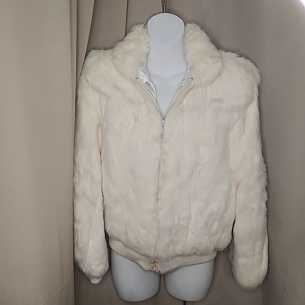Fur Jacket Ada Dyed Rabbit Child's M Shoulder Pads Pockets Bomber 80's Vintage